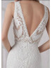 V Neck Ivory Lace V Back Wedding Dress